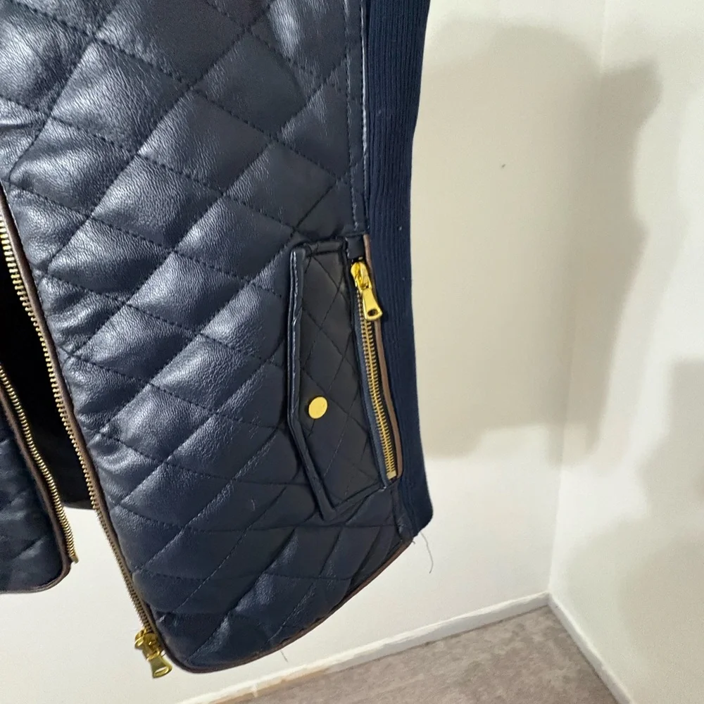 Fate Navy and Brown leather Quilted Vest - Picture 3 of 12